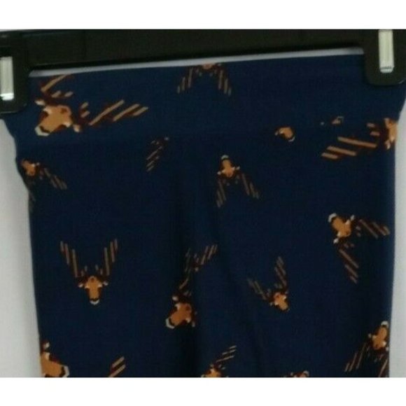 New LuLaRoe Leggings Blue With Light Brown Deer Design Kids Size L/XL - Picture 1 of 6